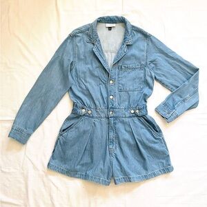 Light Wash Denim Romper with Button Front. Size 8